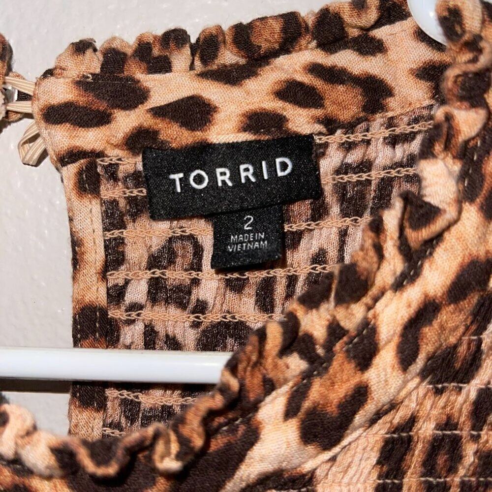 Torrid Crinkle Gauze Leopard Smocked Flutter Sleeve Top 2X 18 20 Boho - Picture 6 of 6